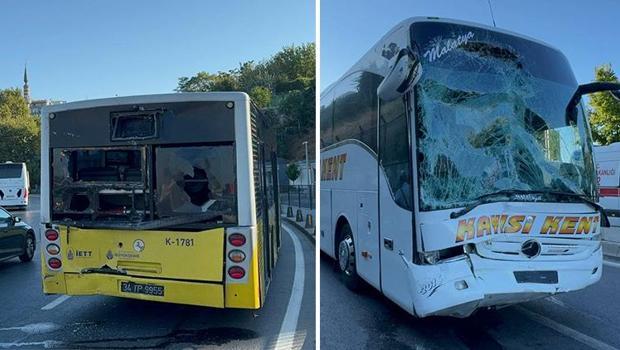 İstanbul'da İETT otobüsüne şehirlerarası yolcu otobüsü çarptı! 3 kişi yaralandı