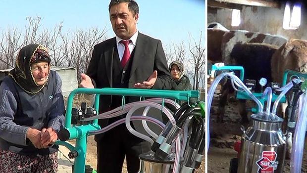 Sanayi ve Teknoloji Bakanı Kacır'dan, 80 yaşındaki kadın besiciye süt sağım makinesi