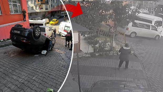 Kağıthane’de otomobil takla attı! O anlar kamerada