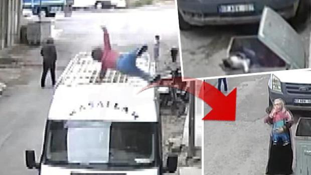 Nevşehir'de inanılmaz anlar! 2 yaşındaki çocuk çöp konteynerine böyle düştü
