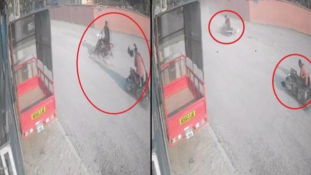 Hatay'da motosikletten düşen sürücüye motosiklet çarptı! İşte o anlar