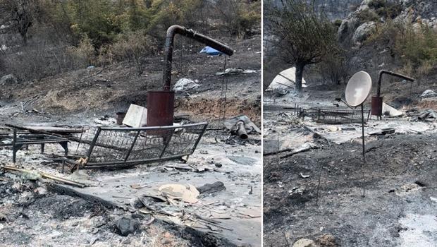 Bursa'daki orman yangınında yanan dağ evinden geriye bunlar kaldı