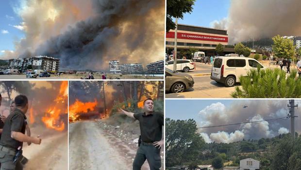 Çanakkale'de orman yangını! Alevler hastaneye yaklaştı, Boğaz çift yönlü trafiğe kapatıldı