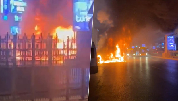 Şişli’de korkutan anlar... Turistleri taşıyan tur otobüsü yandı; alevler 3 otomobile sıçradı