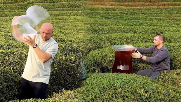 Uçağa atlayıp Rize'ye gittiler çekim yaptılar: Bu bardağı görenler yapay zeka sanıyor! '60 litre su alıyor'